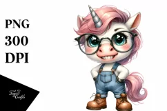 Watercolor Baby Unicorn with Farm Jeans Product Image 1