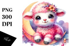 Colorful Cute Lamb on Half Moon PNG Product Image 1