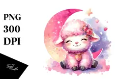 Colorful Cute Lamb on Half Moon PNG Product Image 1
