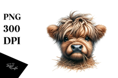 Funny Highland Cow, Watercolor PNG Product Image 1