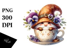 Gnome with Pansy Floral Ornament, Vibrant PNG Product Image 1