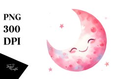 Whimsical Pinkish Smiling Moon Watercolor PNG Product Image 1