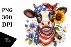 Cheerful Cow in USA Flag Colors | Sublimation | Clipart Product Image 1