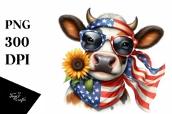 Happy Cow Portrait with Sunflower | Sublimation | Clipart Product Image 3