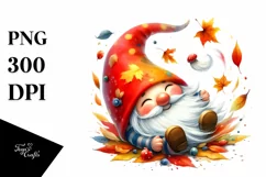 Colorful Gnome Tumbling with Autumn Leaves PNG Product Image 1