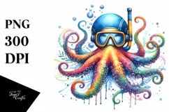 Colorful Octopus Scuba Helmet Watercolor Sublimation Product Image 1