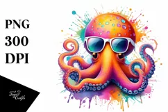 Quirky Colorful Octopus with Sunglasses Clipart Product Image 1