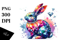 Colorful Diamond Bunny on Splashy Background PNG Product Image 1