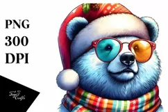Quirky Bear Portrait with Santa Hat, Transparent PNG Product Image 3