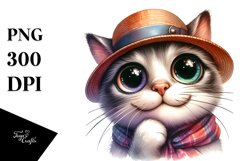 Funny Expressive Cat with Hat | Watercolor Clipart Product Image 1