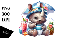Cute Baby Rhino with Beachwear PNG Product Image 1