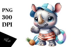 Cute Baby Rhino with Beachwear PNG Product Image 1