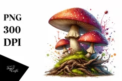 Detailed Shiny Mushroom Watercolor Splash PNG Product Image 3