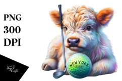 Baby Highland Cow at New York Club, Watercolor PNG Product Image 3