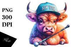 Baby Highland Cow at New York Club, Watercolor PNG Product Image 3
