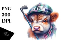 Colorful Baby Highland Cow New York PNG Product Image 1