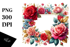 Colorful Red Roses Floral Frame PNG Product Image 1