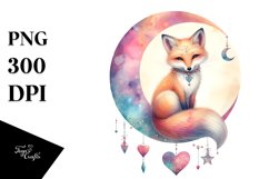 Colorful Boho Fox on Half Moon, Watercolor Art Product Image 1