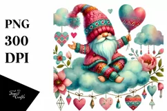 Colorful Gnome on Cloud, Watercolor PNG Product Image 1