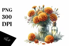 Watercolor Bottle Marigold Flower | Sublimation | Clipart Product Image 1