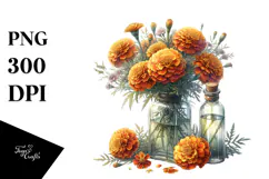 Watercolor Bottle Marigold Flower | Sublimation | Clipart Product Image 1