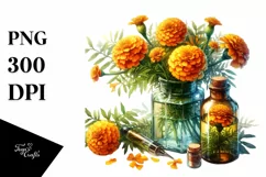 Watercolor Bottle Filled with Marigold and Cosmos | Product Image 3
