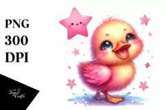 Smiling Cute Baby Duck Playing with Star | Sublimation | Product Image 1