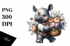 Baby Rhino Ranunculus Sublimation Clipart Product Image 1