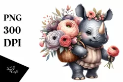 Baby Rhino Ranunculus Sublimation Clipart Product Image 1