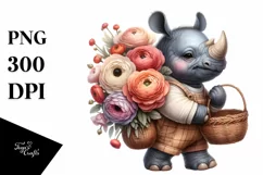 Baby Rhino Ranunculus Sublimation Clipart Product Image 3