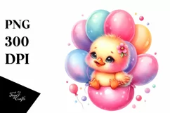 Smiling Cute Baby Duck Sitting, Balloons | Sublimation | Product Image 1
