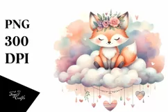 Cute Fox on Cloud with Hearts, Transparent PNG Product Image 1