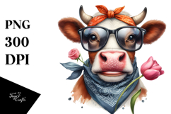 Whimsical Cow Portrait with Tulip and Rose | Sublimation Product Image 1