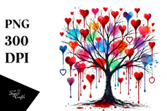 Colorful Digital Tree with Hearts Watercolor PNG Product Image 1