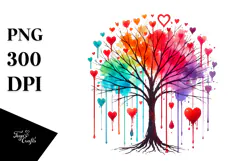 Colorful Digital Tree with Hearts Watercolor PNG Product Image 1