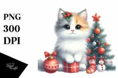 Cute Sitting Cat with Christmas Decorations PNG Product Image 3
