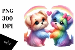 Cute Rainbow Yorkipoo Holding Heart PNG Product Image 1