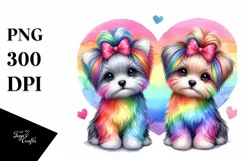 Cute Rainbow Yorkipoo Holding Heart PNG Product Image 1