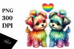 Cute Rainbow Yorkipoo Holding Heart PNG Product Image 1