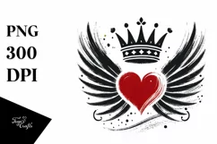 Heart with Wings and Crown PNG Product Image 1