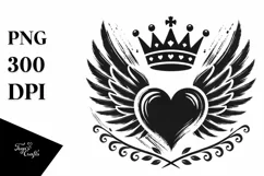 Heart with Wings and Crown PNG Product Image 1