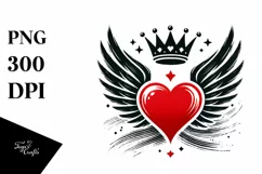 Heart with Wings and Crown PNG Product Image 1