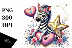 Colorful Zebra Holding a Heart PNG Product Image 1