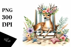 Adorned Young Deer with Wreath on Beach Chair Product Image 1