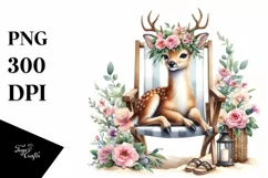 Adorned Young Deer with Wreath on Beach Chair Product Image 3