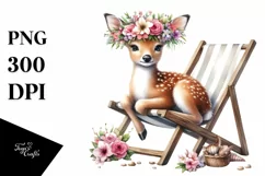Adorned Young Deer with Wreath on Beach Chair Product Image 3