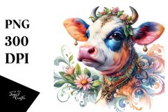 Baby Cow in Polish Manor, Watercolor PNG Product Image 3