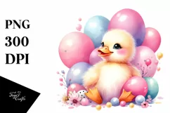 Smiling Cute Baby Duck Sitting, Balloons | Sublimation | Product Image 1