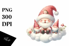 santa with Gnomes on Cloud Pastel PNG Product Image 1