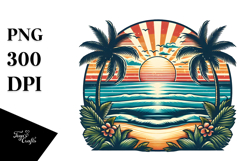 Retro Tropical Beach Sunset, PNG Product Image 1